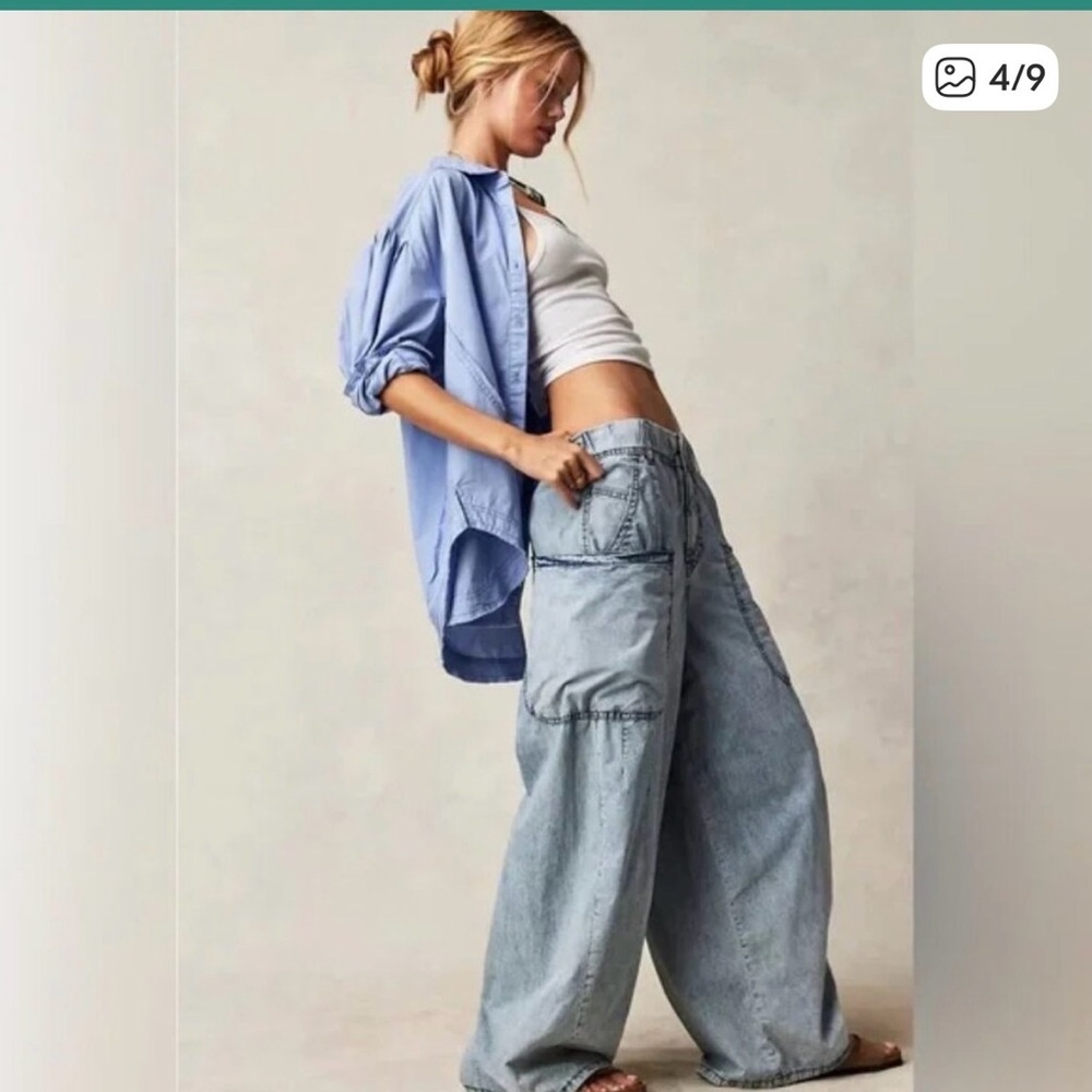 029 Free People We The Free Shibuya Pull-On Wide Leg NWT Birthday Blue Size XS
